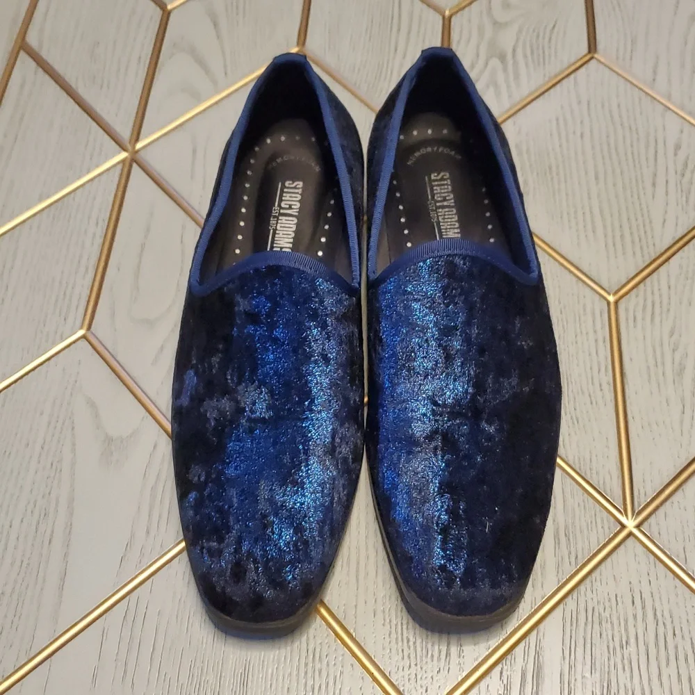 Stacy Adams Sultan Men's Navy Blue Velour Slip-On Loafers. Size 7.5 M.